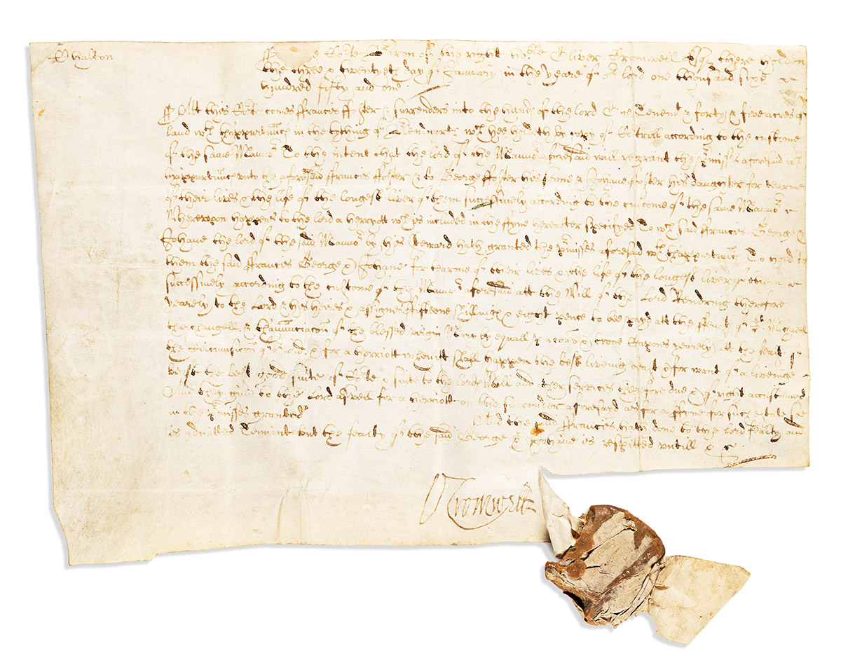 CROMWELL, OLIVER. Vellum Document Signed, OCromwell,
